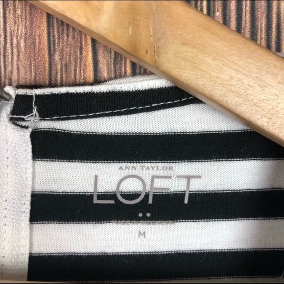 LOFT Cotton M Black & White Striped Top - Picture 3 of 6